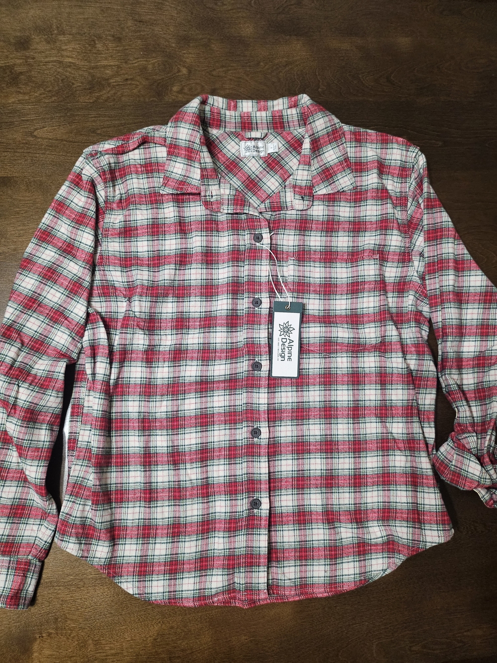 Alpine Design Red, White and Green Plaid Flannel Shirt Size Small